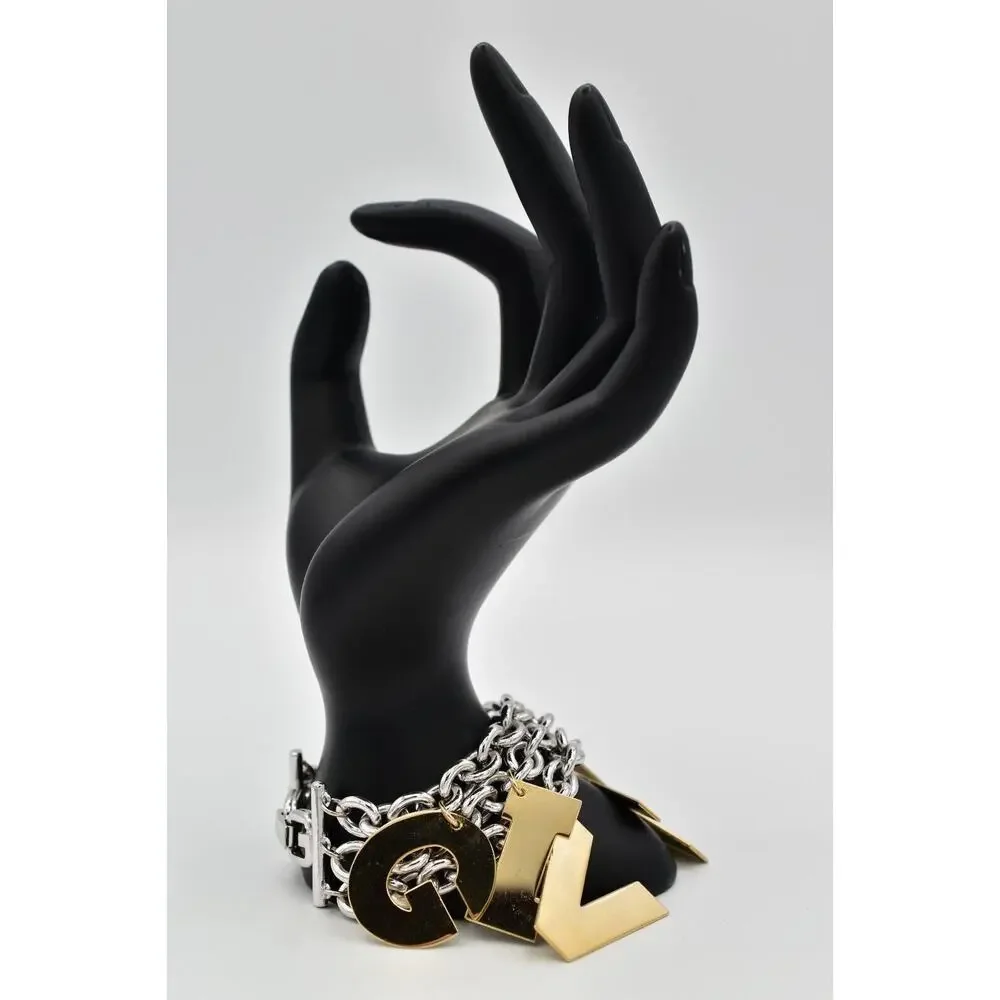 Givenchy Vintage Logo Charm Bracelet Gold Chunky Runway Rare Signed 1980s BinO